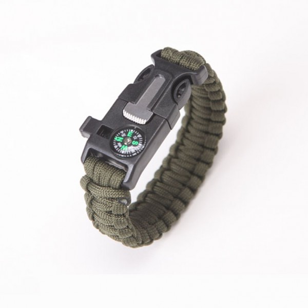 Outdoor Survival Paracord Armband mit Feuerstein Kompass Pfeife und Feuerstarter