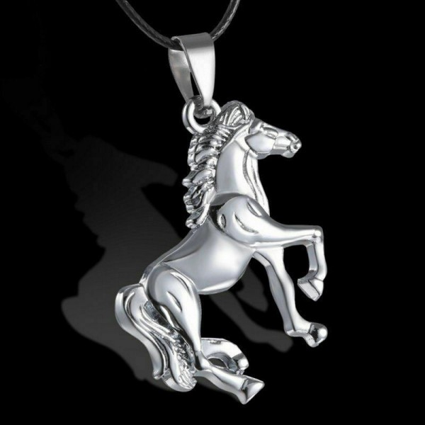 Pferd Halskette in Silber Kühler Edelstahl Anhänger Leder Schmuck Kette Schnur